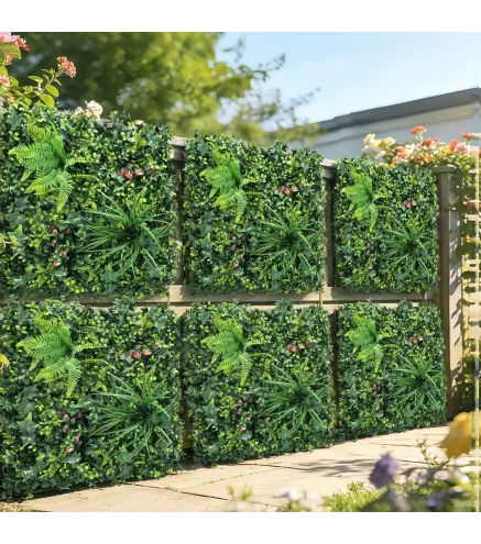 Set de 6 Setos Artificiales Ocultación Jardín 50x50 cm Tipo Milán Fácil Montaje Anti-UV para Terraza Balcón Verde