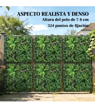 Set de 6 Setos Artificiales Ocultación Jardín 50x50 cm Tipo Milán Fácil Montaje Anti-UV para Terraza Balcón Verde