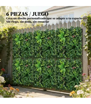 Set de 6 Setos Artificiales Ocultación Jardín 50x50 cm Tipo Milán Fácil Montaje Anti-UV para Terraza Balcón Verde