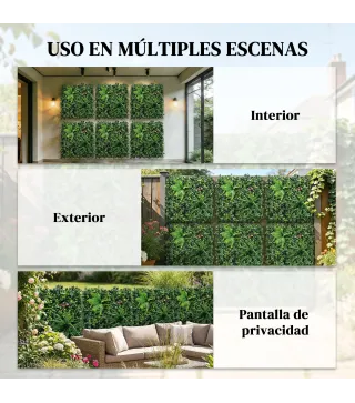 Set de 6 Setos Artificiales Ocultación Jardín 50x50 cm Tipo Milán Fácil Montaje Anti-UV para Terraza Balcón Verde