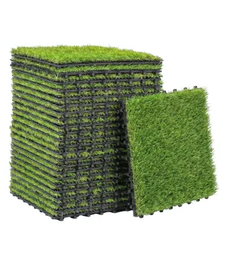 Césped Sintético de 22 Piezas Alfombra Césped Artificial 30x30 cm con Altura de Hierba 25 mm Drenaje Automático Verde