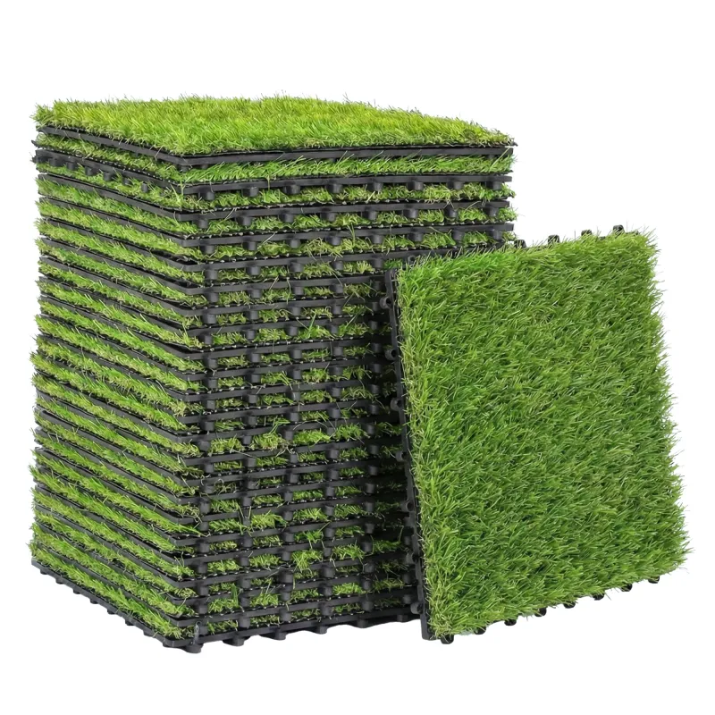 Césped Sintético de 22 Piezas Alfombra Césped Artificial 30x30 cm con Altura de Hierba 25 mm Drenaje Automático Verde