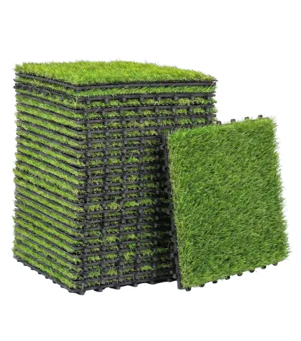 Césped Sintético de 22 Piezas Alfombra Césped Artificial 30x30 cm con Altura de Hierba 25 mm Drenaje Automático Verde