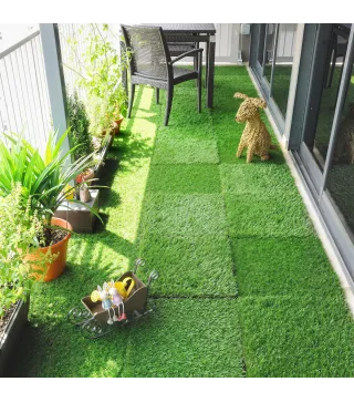 Césped Sintético de 22 Piezas Alfombra Césped Artificial 30x30 cm con Altura de Hierba 25 mm Drenaje Automático Verde