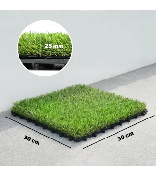 Césped Sintético de 22 Piezas Alfombra Césped Artificial 30x30 cm con Altura de Hierba 25 mm Drenaje Automático Verde
