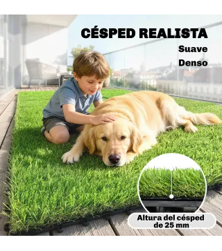 Césped Sintético de 22 Piezas Alfombra Césped Artificial 30x30 cm con Altura de Hierba 25 mm Drenaje Automático Verde