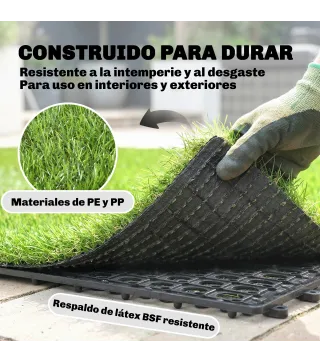 Césped Sintético de 22 Piezas Alfombra Césped Artificial 30x30 cm con Altura de Hierba 25 mm Drenaje Automático Verde