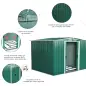 Caseta de Metálico 258x206x178 cm 5,3m² con Puertas Correderas y Ventilaciones para Almacenamiento de Herramientas Verde