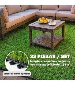 Césped Sintético de 22 Piezas Alfombra Césped Artificial 30x30 cm con Altura de Hierba 25 mm Drenaje Automático Verde