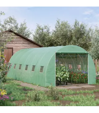 Invernadero de Túnel con 12 Ventanas Puerta Invernadero de Huerto para Cultivos Plantas Verduras Flores Verde