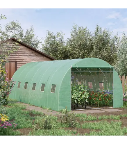Invernadero de Túnel con 12 Ventanas Puerta Invernadero de Huerto para Cultivos Plantas Verduras Flores Verde