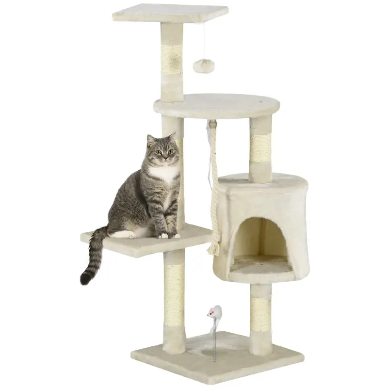 Rascador para Gatos Altura 116 cm Árbol para Gatos Torre de Escalada con Postes Rascadores de Sisal Cueva Plataformas y Juguetes