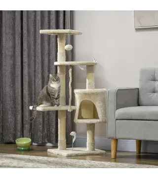 Rascador para Gatos Altura 116 cm Árbol para Gatos Torre de Escalada con Postes Rascadores de Sisal Cueva Plataformas y Juguetes