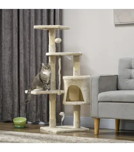 Rascador para Gatos Altura 116 cm Árbol para Gatos Torre de Escalada con Postes Rascadores de Sisal Cueva Plataformas y Juguetes