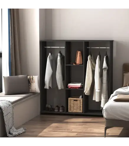 Armario Abierto con Ruedas 2 Barras y Estantes para tener Ropa Colgada y Doblada en el Dormitorio 120x40x128 cm Negro