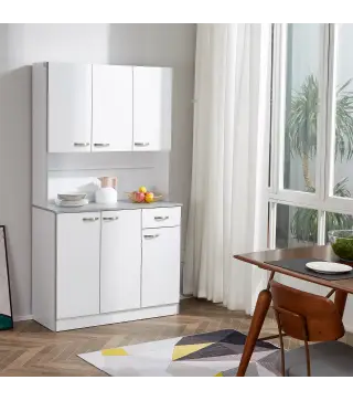 Alacena de Cocina Aparador de Comedor con 1 Cajón 6 Puertas y Estantes Ajustable Estilo Moderno 101x39x180 cm Blanco