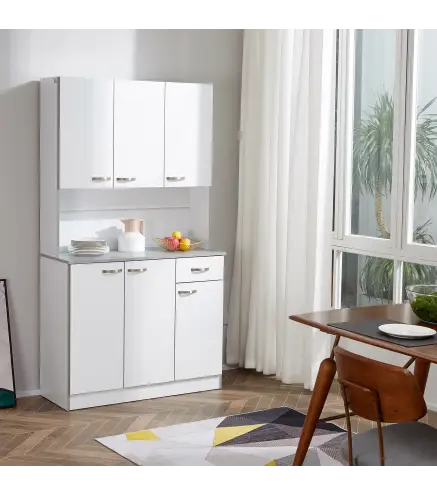 Alacena de Cocina Aparador de Comedor con 1 Cajón 6 Puertas y Estantes Ajustable Estilo Moderno 101x39x180 cm Blanco