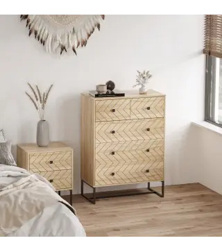 Armario Auxiliar Cajonera Cómoda 5 Cajones Mesilla de Noche Organizador Almacenaje Oficina 80x39,5x110cm