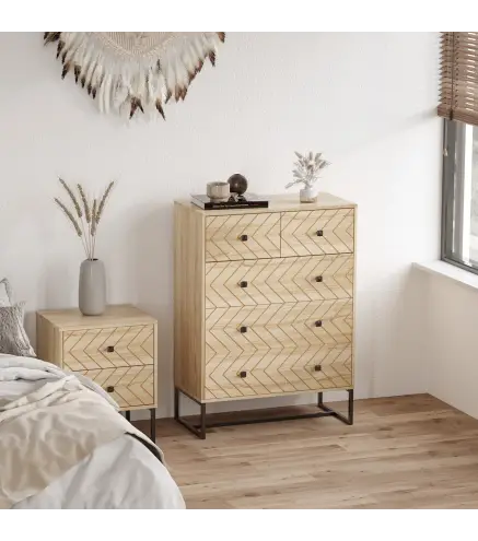 Armario Auxiliar Cajonera Cómoda 5 Cajones Mesilla de Noche Organizador Almacenaje Oficina 80x39,5x110cm