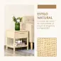 Mesita de Noche Mesilla de Noche con Cajón de Ratán y Estante Inferior Carga 40 kg para Dormitorio Sala 40x40x48 cm Natu