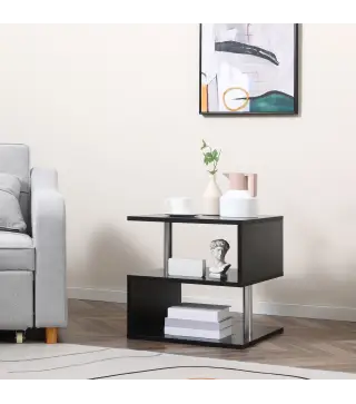 Mesita Auxiliar Mesa Auxiliar Pequeña Mesa para Sofá de Forma S con Compartimento Abierto Moderno 50x50x50 cm Negro