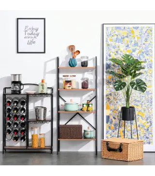 Estantería de Escalera Estantería Industrial Librería con 4 Estantes para Libros para Salón 60x35x145 cm Marrón Rústico