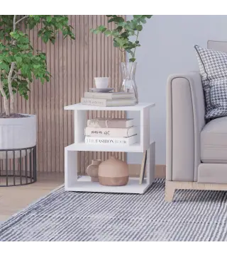 Mesa de Centro Mesita de Noche Mesita Auxiliar de 2 Niveles con Estante de Almacenamiento para Salón 40x40x43cm Blanco