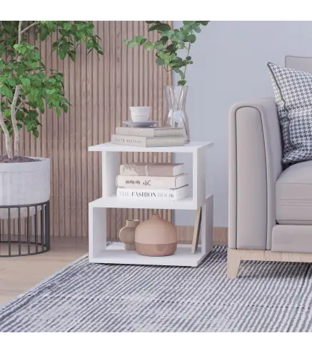 Mesa de Centro Mesita de Noche Mesita Auxiliar de 2 Niveles con Estante de Almacenamiento para Salón 40x40x43cm Blanco