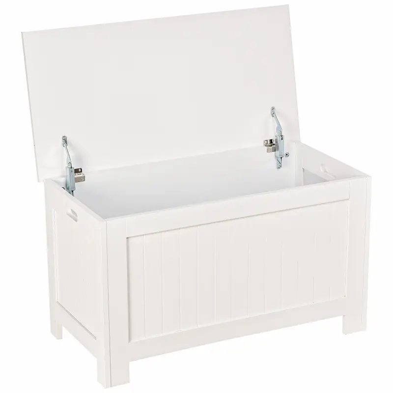 Baúl de Almacenaje con Tapa Baúl de Almacenaje Versátil con Bisagra de Seguridad para Pasillo Salón 81x40x46 cm Blanco