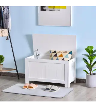Baúl de Almacenaje con Tapa Baúl de Almacenaje Versátil con Bisagra de Seguridad para Pasillo Salón 81x40x46 cm Blanco