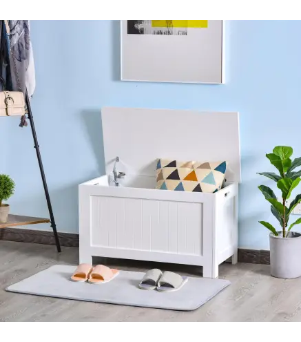 Baúl de Almacenaje con Tapa Baúl de Almacenaje Versátil con Bisagra de Seguridad para Pasillo Salón 81x40x46 cm Blanco