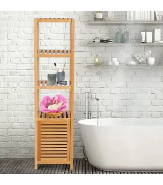 Estantería de Baño de Bambú Estantería de Almacenaje para Baño con 1 Puerta y 4 Estantes para Cocina Salón Dormitorio 33x36,5x14