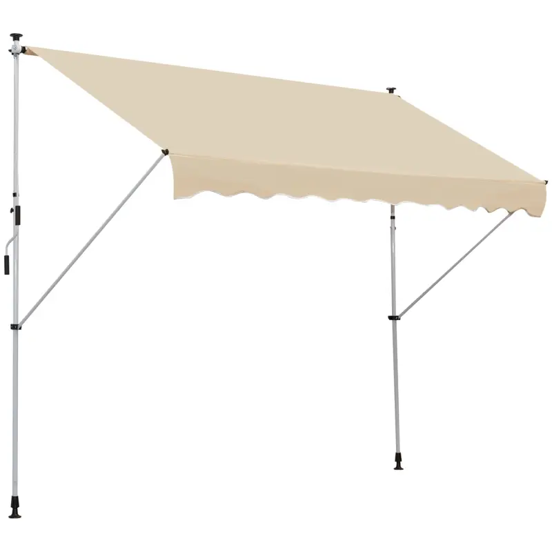 Toldo Manual Retráctil 300x150x170-280 cm con Altura Ajustable Manivela y Protección Solar para Terraza Beige