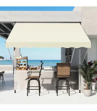 Toldo Manual Retráctil 300x150x170-280 cm con Altura Ajustable Manivela y Protección Solar para Terraza Beige