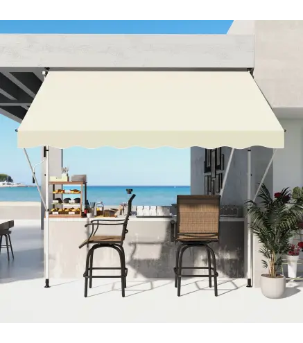 Toldo Manual Retráctil 300x150x170-280 cm con Altura Ajustable Manivela y Protección Solar para Terraza Beige