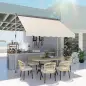 Toldo Manual Retráctil 300x150x170-280 cm con Altura Ajustable Manivela y Protección Solar para Terraza Beige