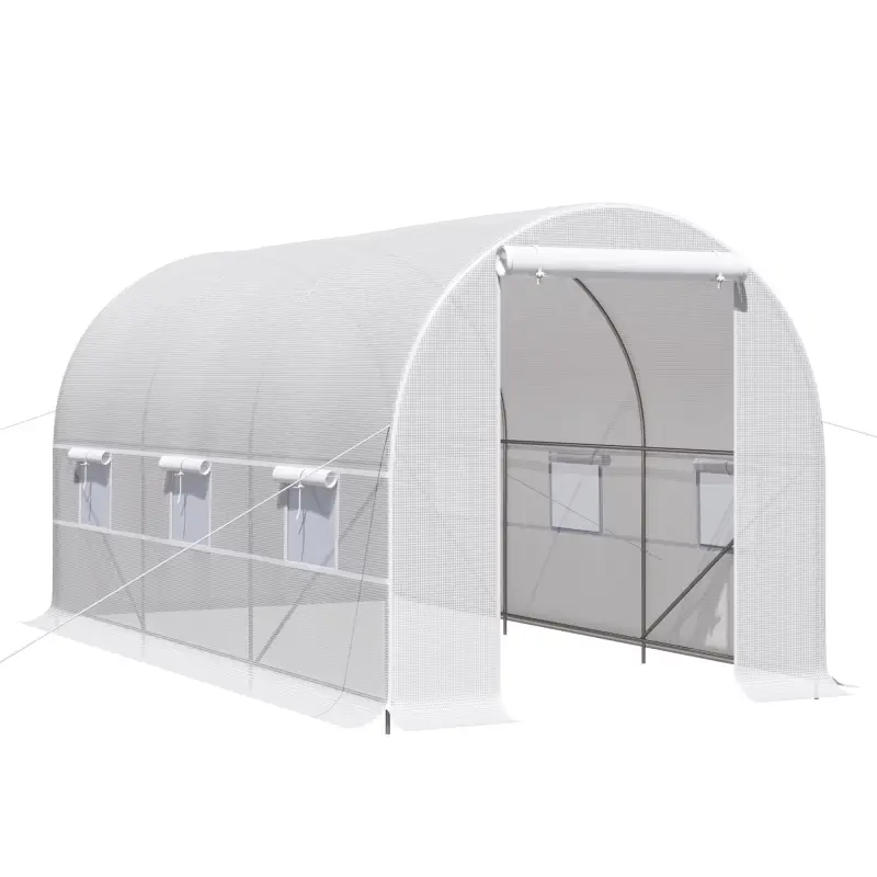 Invernadero de Túnel 400x200x200 cm Invernadero de Jardín con Puerta Enrollable y 6 Ventanas PE 140 g/m² Anti-UV Blanco Invernadero de Túnel 400x200x200 cm Invernadero de Jardín con Puerta Enrollable y 6 Ventanas PE 140 g/m² Anti-UV Blanco