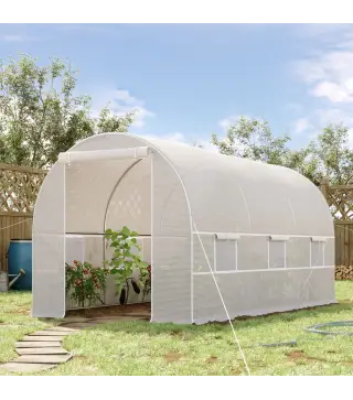 Invernadero de Túnel 400x200x200 cm Invernadero de Jardín con Puerta Enrollable y 6 Ventanas PE 140 g/m² Anti-UV Blanco