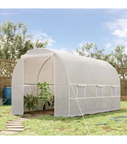 Invernadero de Túnel 400x200x200 cm Invernadero de Jardín con Puerta Enrollable y 6 Ventanas PE 140 g/m² Anti-UV Blanco