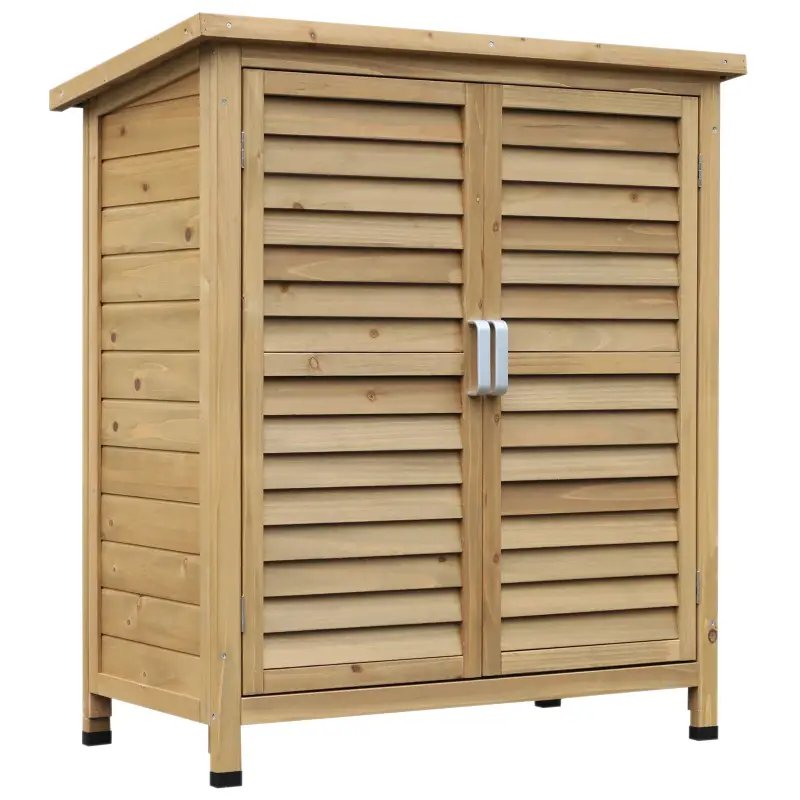 Armario para Terraza de Madera con 2 Estantes Interiores 2 puertas de Buena Ventilación y Techo Inclinado para Exterior 87x46,5x