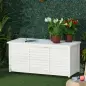 Baúl de Almacenaje Exterior 284L Arcón de Jardín de Madera Impermeable con Tapa Abrible y Diseño Persiana 127x56x60 cm Blanco