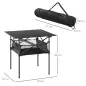 Mesa de Camping Plegable con Almacenaje de Malla y Bolsa de Transporte para Exterior Jardín y Picnic 70x70x69 cm Negro
