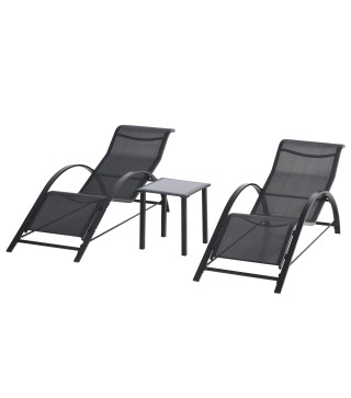 Juego de 2 Tumbonas y Mesa de Jardín
