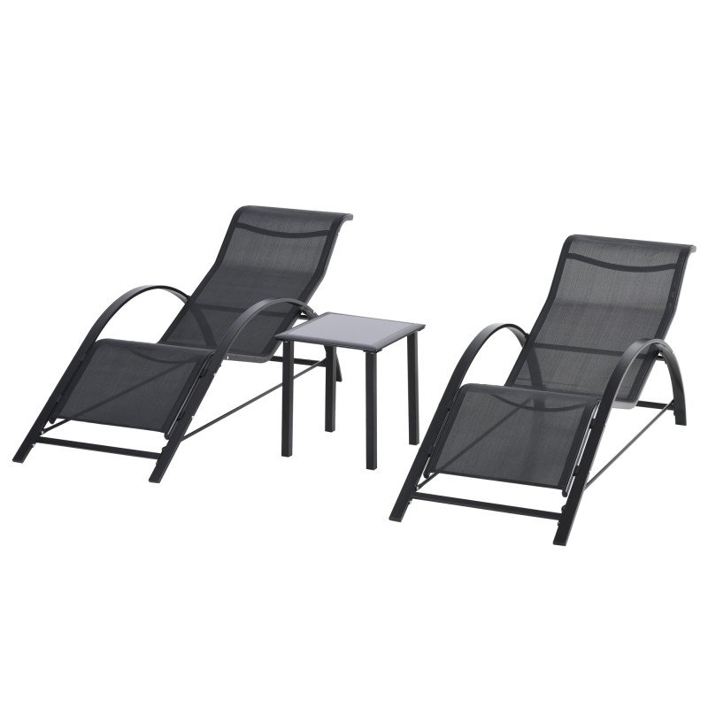 Juego de 2 Tumbonas y Mesa de Jardín Juego de 2 Tumbonas y Mesa de Jardín