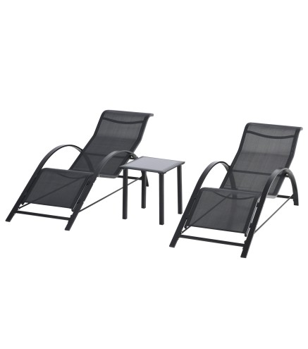 Juego de 2 Tumbonas y Mesa de Jardín