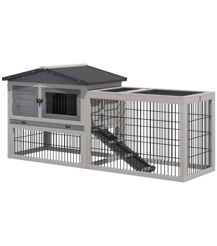 Conejera de Exterior Hecha de Madera Jaula para Conejos con Múltiples Entradas Bandeja Extraíble y Lavable Gran Espacio Interior