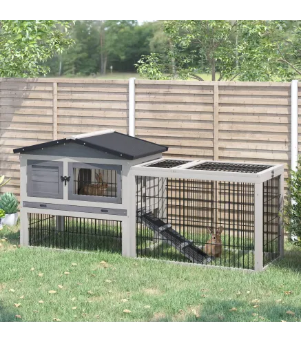 Conejera de Exterior Hecha de Madera Jaula para Conejos con Múltiples Entradas Bandeja Extraíble y Lavable Gran Espacio Interior