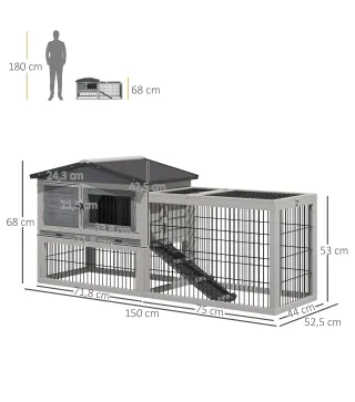 Conejera de Exterior Hecha de Madera Jaula para Conejos con Múltiples Entradas Bandeja Extraíble y Lavable Gran Espacio Interior
