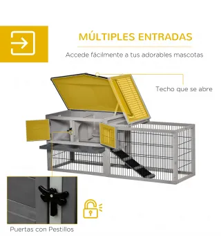 Conejera de Exterior Hecha de Madera Jaula para Conejos con Múltiples Entradas Bandeja Extraíble y Lavable Gran Espacio Interior