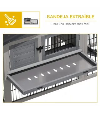 Conejera de Exterior Hecha de Madera Jaula para Conejos con Múltiples Entradas Bandeja Extraíble y Lavable Gran Espacio Interior